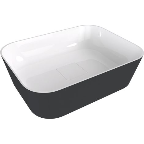 Polysan Banera - Vasque à poser 50 x 35 cm, sans trop-plein, sans trou de robinetterie, anthracite mat/blanc 14596.52 (1/4)