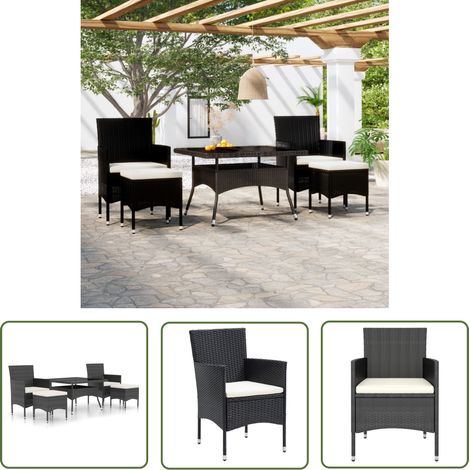 The Living Store Ensemble à Manger de jardin 9pcs résine tressée et verre trempé - Salon De Jardin - Mobilier De Jardin - Set Repas Extérieur - Table Et Chaises - Résine Tressée (1/5)