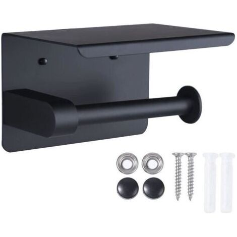 Porte-papier hygiénique, porte-papier hygiénique mural, avec support de rangement pour téléphone portable (noir) (1/5)