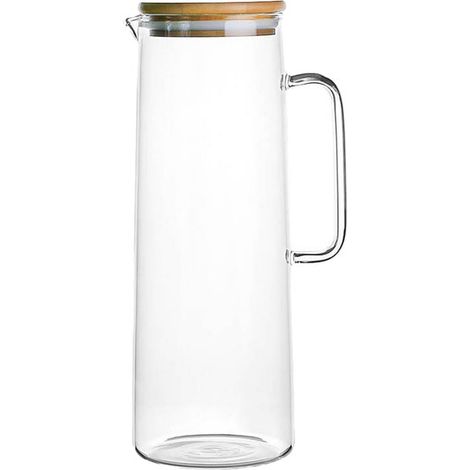 Pitcher En Verre - 1,7 L - Avec Poignée Et Couvercle En Bambou - Pour Eau Chaude Froide Thé Jus - Usage Cuisine Intérieur (1/3)