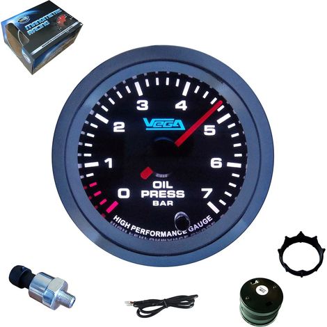 Manomètre huile numérique - 1 unité - Noir et LED - Précision 0-7 bars - Véhicules sportifs et tuning - Diamètre 52 mm (1/5)