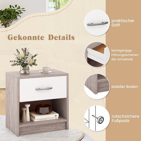 Mesita de noche con cajon mesita auxiliar pequena con compartimento abierto 385 x 28 x 405 cm gris claro blanco