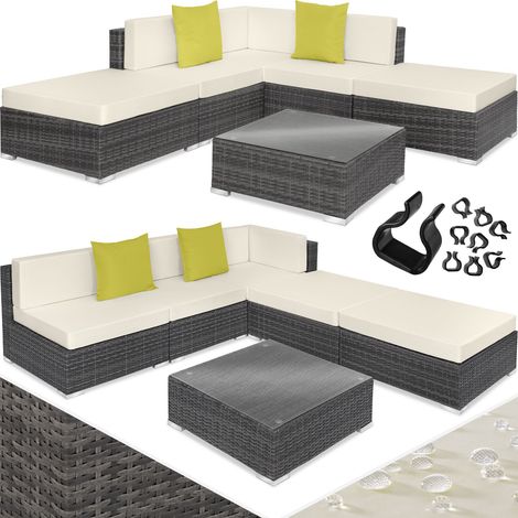 Divano lounge da giardino in rattan e alluminio grigio (1/5)