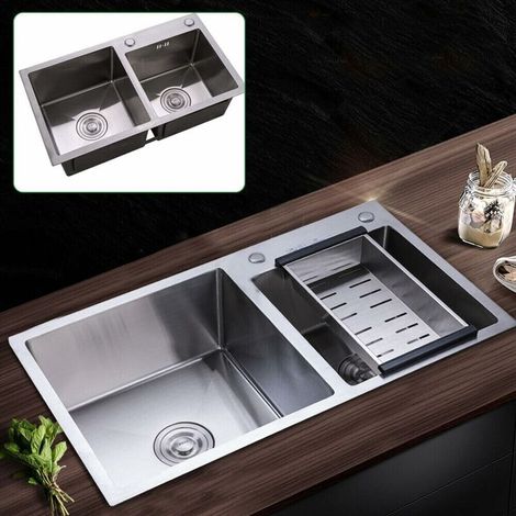 Lavello doppio da incasso in acciaio inox, 78 x 43 x 21 cmDrenaggio posteriore per un utilizzo ottimale dello spazioSuperficie spazzolata antivibrazione