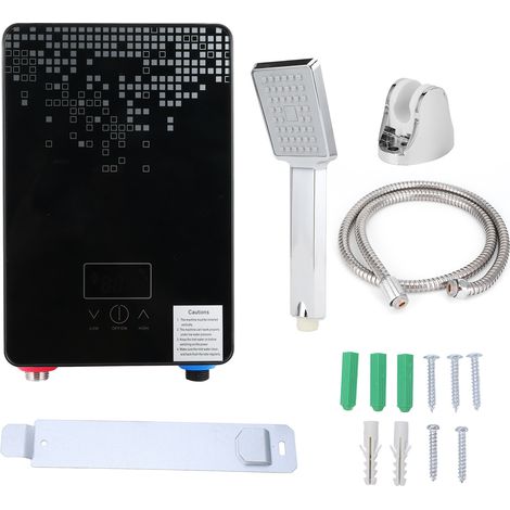 Nannigr Chauffe-eau électrique à chauffage instantané 6500W 220V, affichage numérique avec Kit de pomme de douche, noir (1/5)