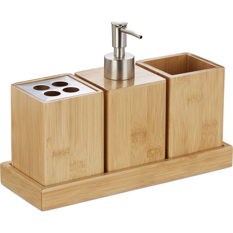 Set di 4 utensili da bagno in bambù resistente all'umidità stile naturale atmosfera calda 130009282