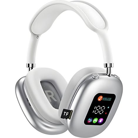 Kabelloses Bluetooth-Headset mit RGB-Digitaldisplay und Kartenleser – In-Ear-Kopfhörer für Sport und Gaming – Silber (1/3)