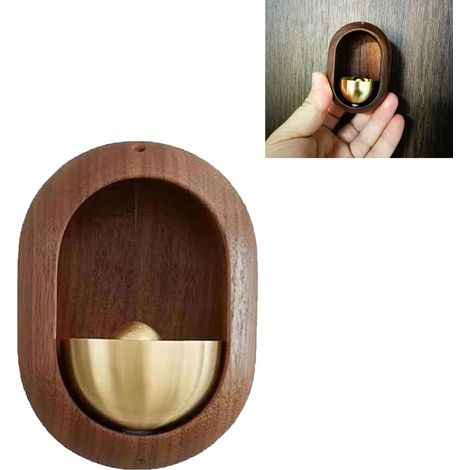 Timbre de madera con detalles en nogal y latón para la entrada de una tienda, estilo retro japonés, no requiere perforación, montaje adhesivo. (1/5)