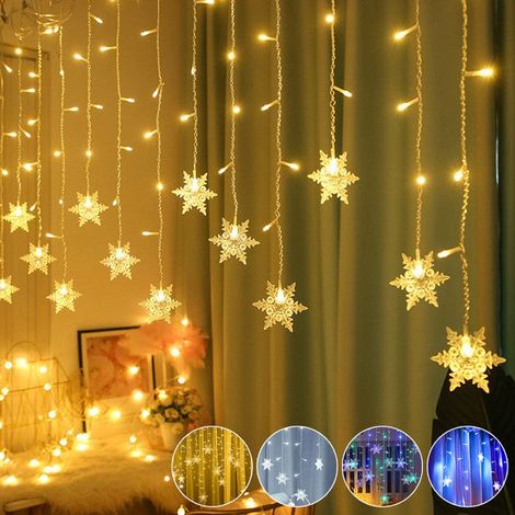 Lot de 1 Guirlande Lumineuse, Flocon de Neige, 8 Modes, LED Blanc Chaud, Étanche, pour Extérieur, Mariage