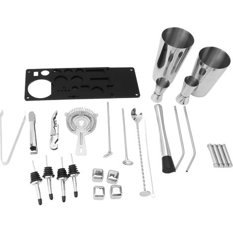 23-teiliges Cocktailset aus Edelstahl mit Acrylständer – Professionelles Barkeeper-Set (1/5)