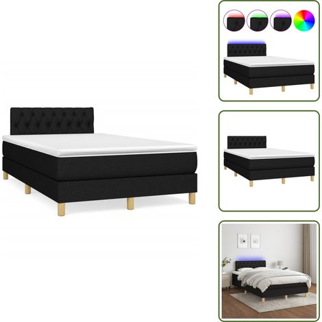 Sommier à lattes de lit matelas et LED noir 120x190 cm tissu - Sommier Tapissier - Matelas LED - Lit Noir - Chaise Lit - Literie (1/5)
