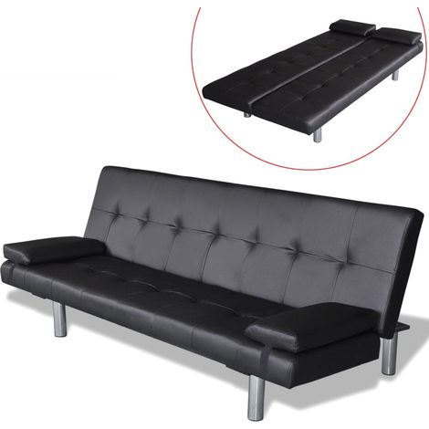 Vidaxl – Canapé convertible noir 3 places – Similicuir avec 2 oreillers – Dimensions 168x82 cm – 3 positions réglables – Cadre en bois robuste (1/7)
