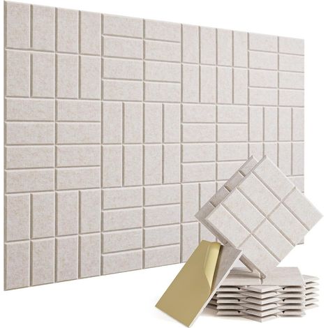 12 Self-Adhesive Square-Grooved Soundproofing Panels for Recording Studios, Light Beige, 30 x 30 cm (with Adhesive Backing)