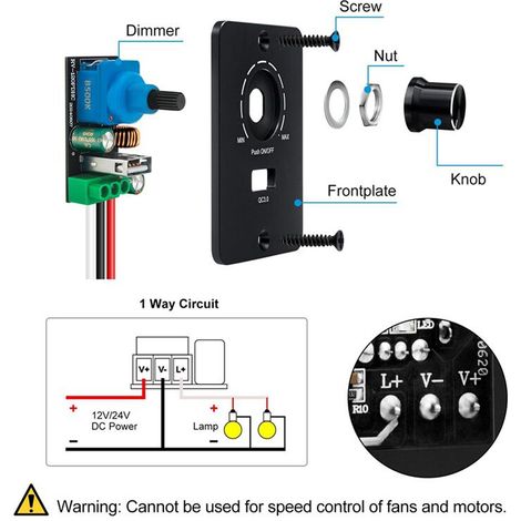 Deux variateurs LED PWM 12-24V, variateurs à trois fils 5A, adaptés aux ampoules LED, avec charge rapide USB QC 3.0, adaptés aux camping-cars, bateaux et camions.