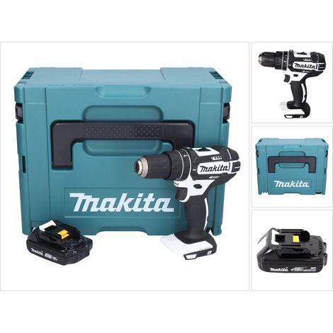 Trapano avvitatore a percussione a batteria Makita DHP 482 Y1JW 18 V 62 Nm bianco + 1 batteria da 1,5 Ah + Makpac - senza caricabatterie (1/5)