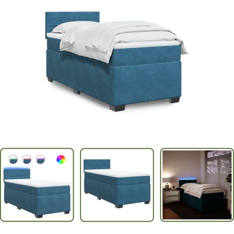 vidaXL Surmatelas -  Sommier à lattes de lit avec matelas bleu 90x190 cm velours (1/5)