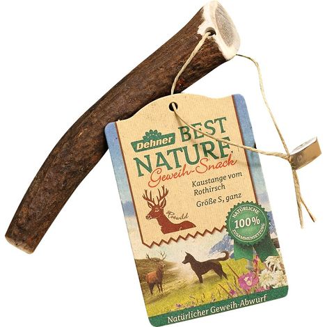 Dehner Best Nature - Snack per Cani di Alta qualità, inodore, 100% narürig, Snack da Masticare per Cani, Corna di Cervo Rosso, Taglia S (1/2)
