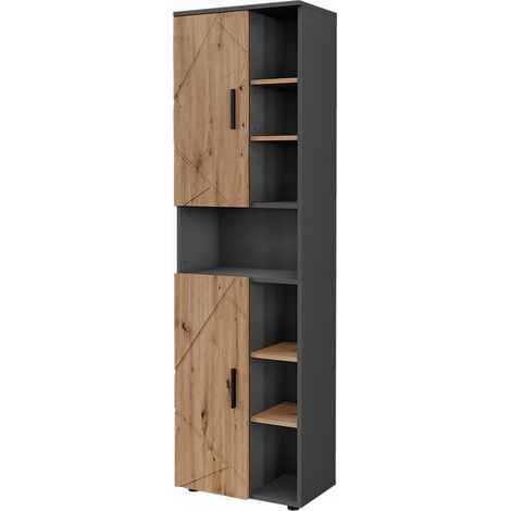 Mobile alto Irma, Antracite/Rovere dorato, 50 x 172 cm con 2 porte, Vicco