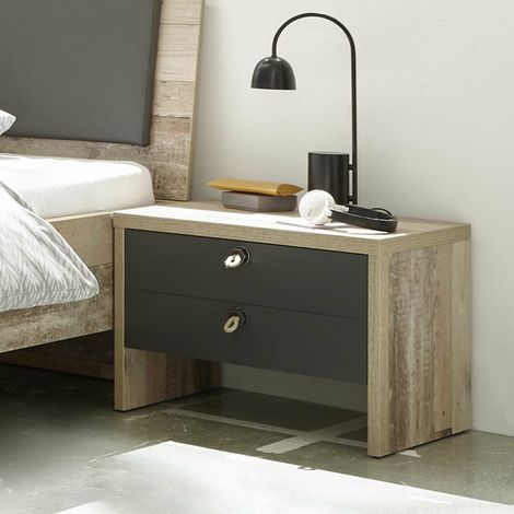 Table de chevet Moleskin avec 2 tiroirs - anthracite/ancien style