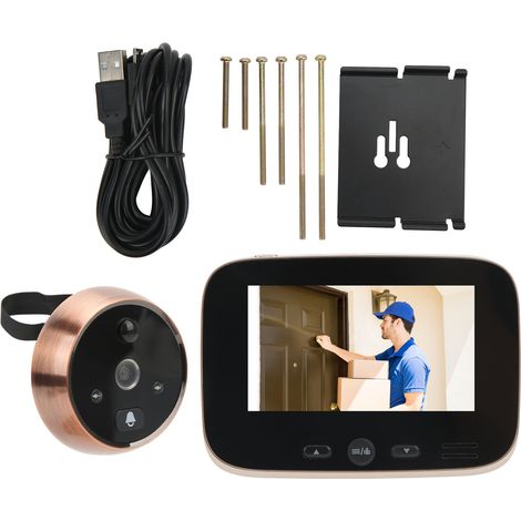 Caméra de porte numérique sans fil 4,3 pouces écran 1MP détection de mouvement vision nocturne sonnette vidéo pour sécurité domestique (1/5)