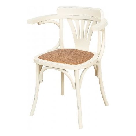 Stuhl mit Armlehnen 76x44x42 cm Küchenstühle Holz Esche Esszimmerstühle Holz und Rattan weiß antik Wohnzimmer Sessel