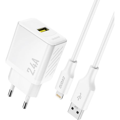USB-A-Wandladegerät mit USB-A-Kabel – iPhone Lightning 2,4 A GaN EU – Weiß