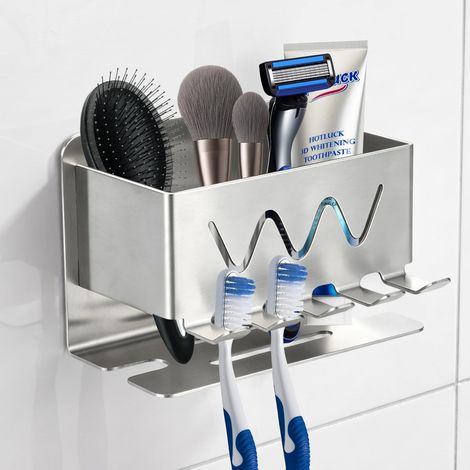 Porte Brosse à Dents Mural, Support Brosse a Dent Electrique, Support Brosse a Dent Electrique en Acier Inoxydable Porte Brosse à Dents Mural Adhésif pour Salle de Bain, Argenté (1/5)