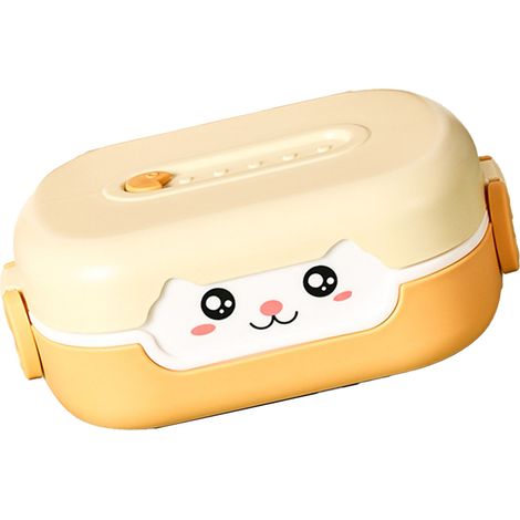Boîte à lunch pour enfants, motif dessin animé, 700 ml, double isolation, compatible micro-ondes, orange, idéale pour les pique-niques. (1/5)
