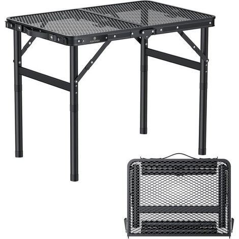 Mesa plegable de camping de 60×40 cm，mesa pequeña plegable para barbacoa，2 ajustes de altura