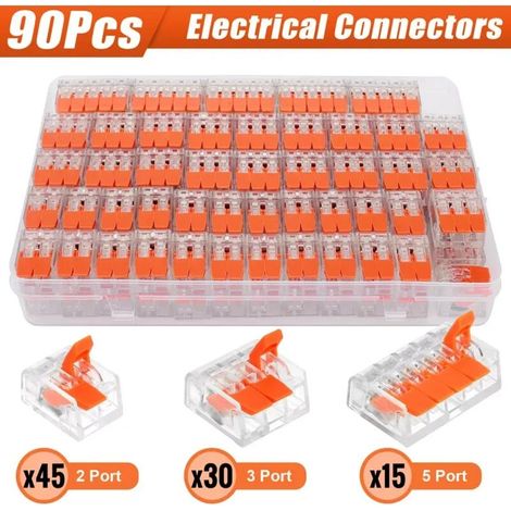 90X Bloc de Jonction Réutilisable, Connecteurs de Câble à Clampage pour Wago 221 (1/5)
