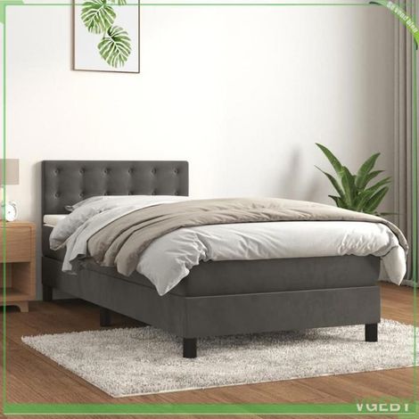 Lit avec sommier et matelas - 3141516 - Velours gris foncé - 90x190 cm - Tête de lit réglable (1/5)