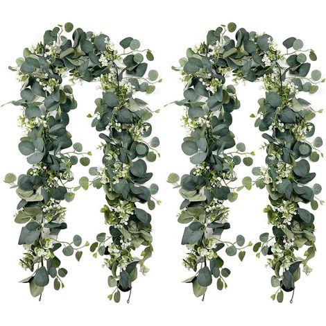 Lot de 2 guirlandes artificielles en forme d'eucalyptus 180 cm vis d'eucalyptus plantes artificielles suspendues vertes guirlandes décoratives guirlande artificielle pour fond décoration de