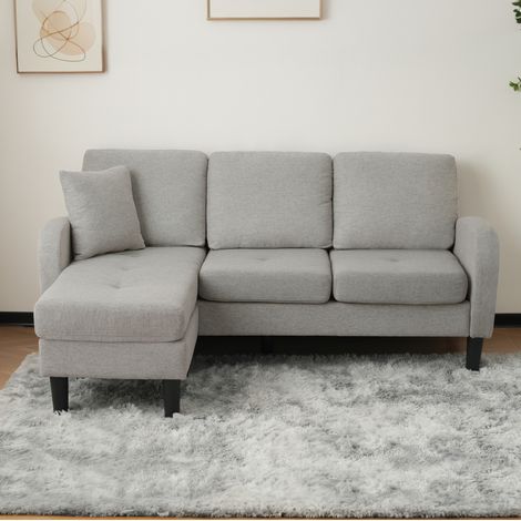 Divano angolare modulare in tessuto cotone-lino grigio 166x118x77 cm con chaise longue reversibile (1/5)