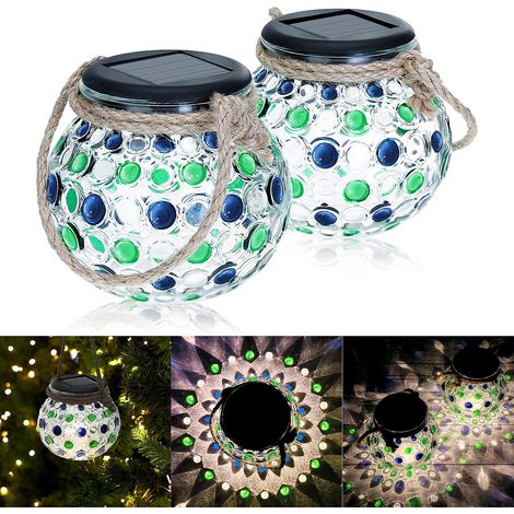 EASYCOMFORT Lanterne Solaire Extérieur - 2 Pièces Lampe Solaire LED Boule en Verre Pot Mason - IP44 Étanche, Lampe de Jardin Suspendue Décorative (1/5)