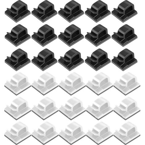Clips Câbles, Adhésifs Clips Câble, Clips Rangement de Câble, Attache Câble Auto Collant, Gestion de Câble pour Organiseur de Fils Electriques TV, Chargeur, PC, Bureau, Maison, 80 Pièces(Noir+Blanc) (1/5)