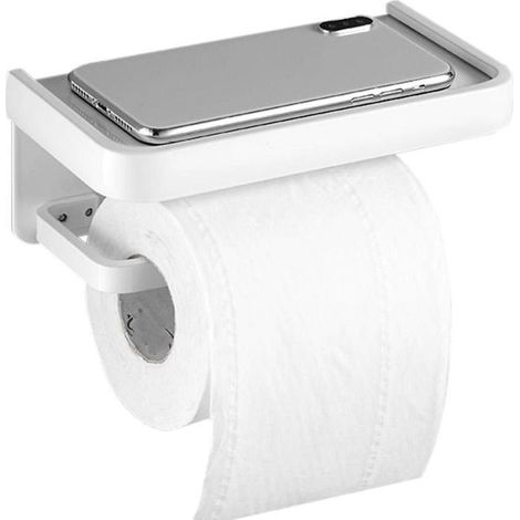Papier Toilette Avec Etagère Support Papier Toilette Mural Porte Rouleau Wc Sans Percage Adhesif Espace Aluminium Pour La Cuisine Salle De Bain-Blanc (1/5)