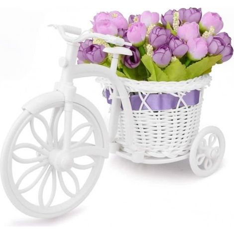 Pot de fleurs décoratif - HAOPYOU - Vélo ancien vintage - Violet - 42 roses artificielles - Amovible (1/4)