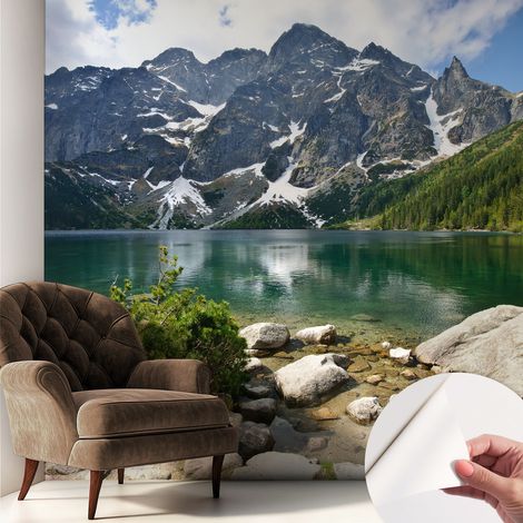 Papier peint adhésif décoratif pour chambre et salon Design moderne à poser facilement Lac de montagne 250x250 cm (1/5)