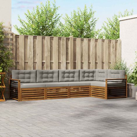vidaXL Outdoor-Sofagarnitur mit Kissen 5 pcs Natürlich und Hellgrau (1/5)