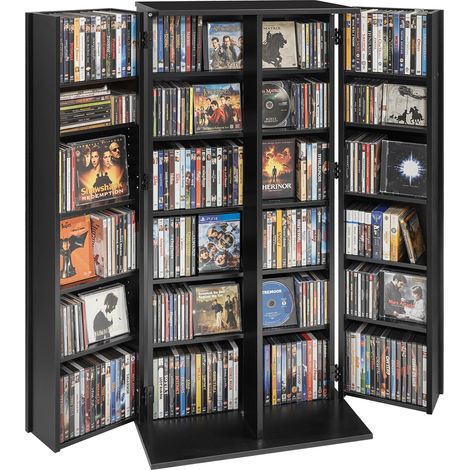 VEVOR Media Storage Cabinet, 6-Tier DVD Shelf Organizer, 610 x 368 x 1270 mm Multimedia Storage Organizer for CDs, DVDs, Books, Games, CD Shelf for Living Room, Home Office, Recording Room, Black (1/5)