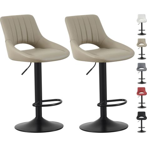Set of 2 Bar Stools, Height Adjustable Swivel Barstools, Counter Stools with Backrest, Faux Leather Seat, Footrest and Metal Base for Home, Kitchen and Restaurant Stacey BROWN