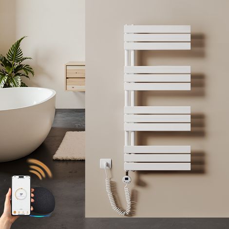 Sèche-serviette électrique 600 W, 1040 x 500 mm, thermostat WiFi, programmable, radiateur salle de bain blanc – S'AFIELINA (1/5)