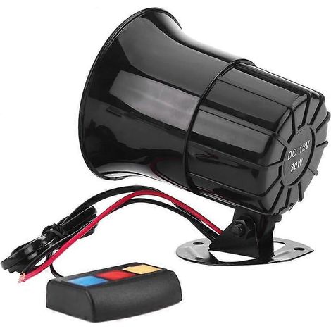 Bocina de alarma para motocicleta, 12 V 30 W, sirena de advertencia para coche y motocicleta, 3 sonidos, altavoz potente (negro) (1 unidad) (1/5)