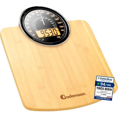 Hybrid Pèse-Personne - Analogique & Digital, Précis jusqu'à 180 kg Lisez votre poids sur cadran analogique et LCD en même temps. Large plateau, 3 piles AAA incluses, prêt à l'emploi.