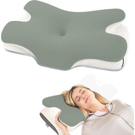 Ergonomisches Nackenstützkissen aus Memory-Schaum Nackenstützkissen, geeignet für Seiten-, Rücken- und Bauchschläfer, 66,8 × 36,5 × 10/12 cm, P-105 Grün (1/5)