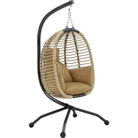 Fauteuil suspendu avec coussin rembourré, siège pliable et structure en acier et corde, beige, adapté à une utilisation en extérieur, alliant ergonomie et durabilité pour profiter pleinement de vos... (1/5)