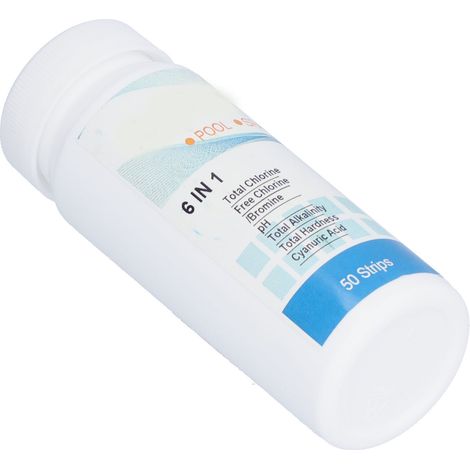 6 en 1 bandelettes test piscine : chlore libre, pH, alcalinité totale, dureté totale (emballage sachet OPP) (1/5)