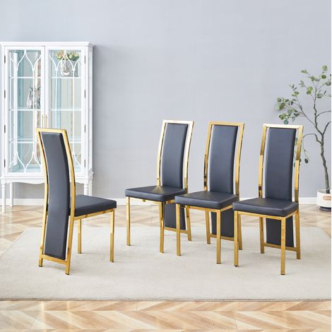Chaises salle manger lot de 4 PU noir et or OKMYHOME (1/5)