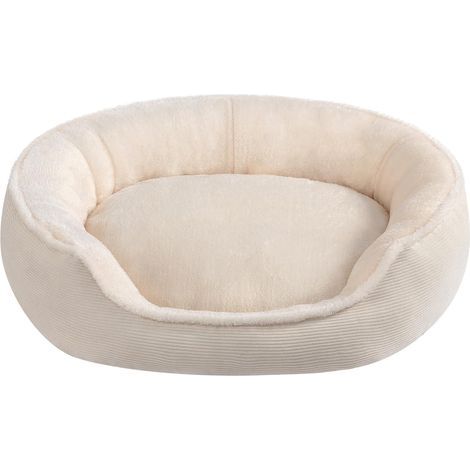 Cat and Dog Bed, Soft Plush Cushion, Breathable, Round Beige Kennel 55x50x15cm (1/5)