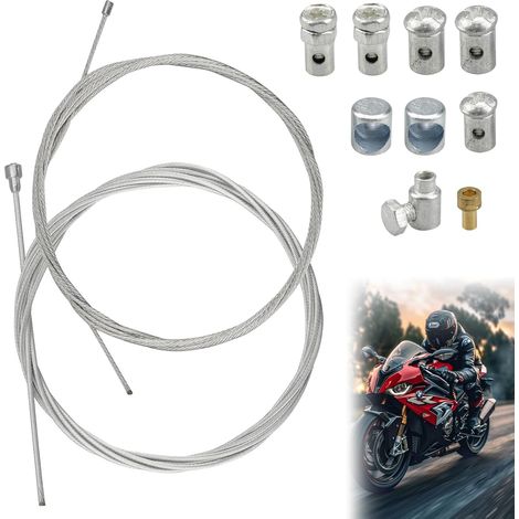 Lot de 2 câbles de 2 m pour vélo, moto, câble universel de réparation, câble d'accélérateur, avec 9 , câble d'embrayage pour vélo, scooter, mobylette, cyclomoteur (1/5)